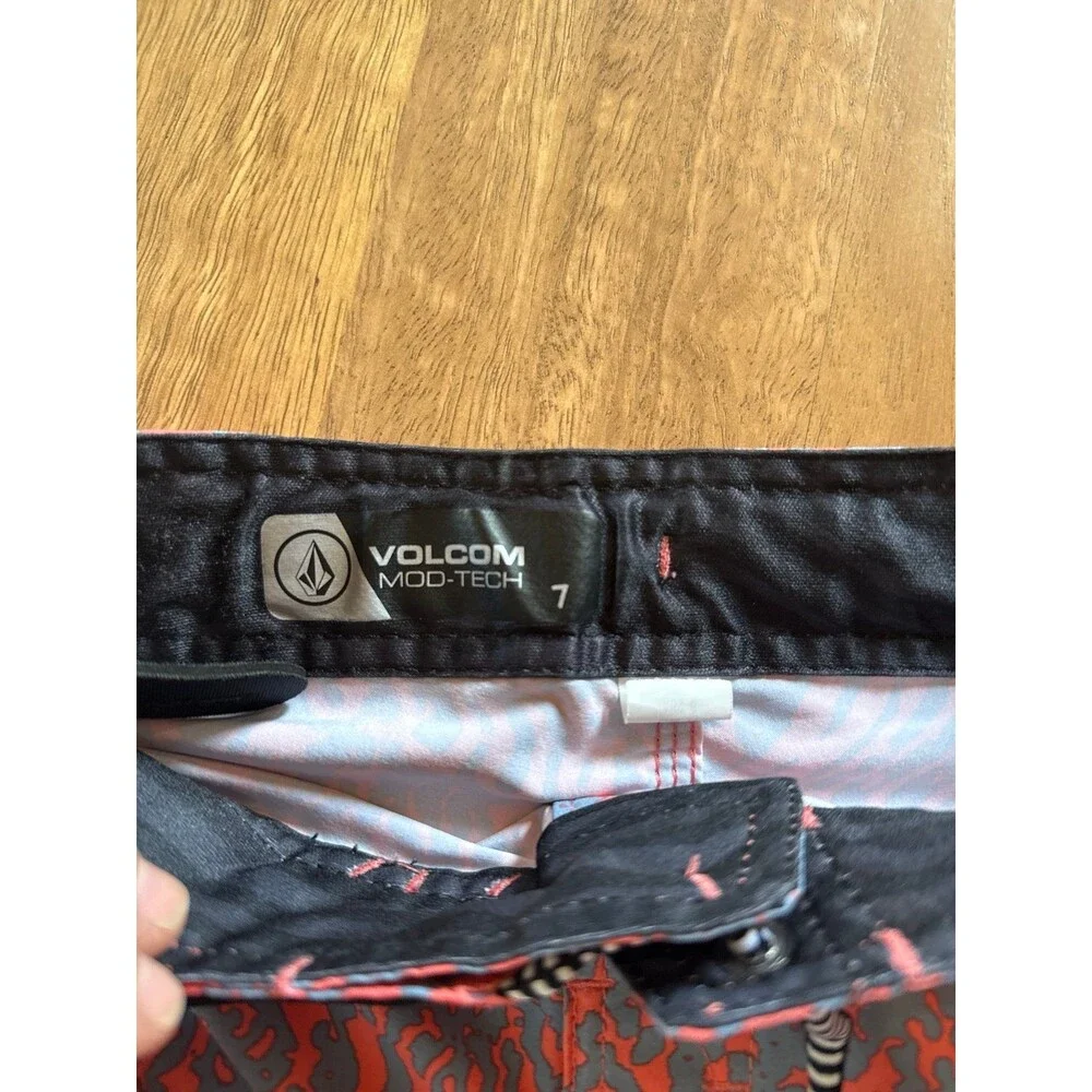 Volcom Board Shorts Pink Blue Pattern Boys adjustable Swim Trunks